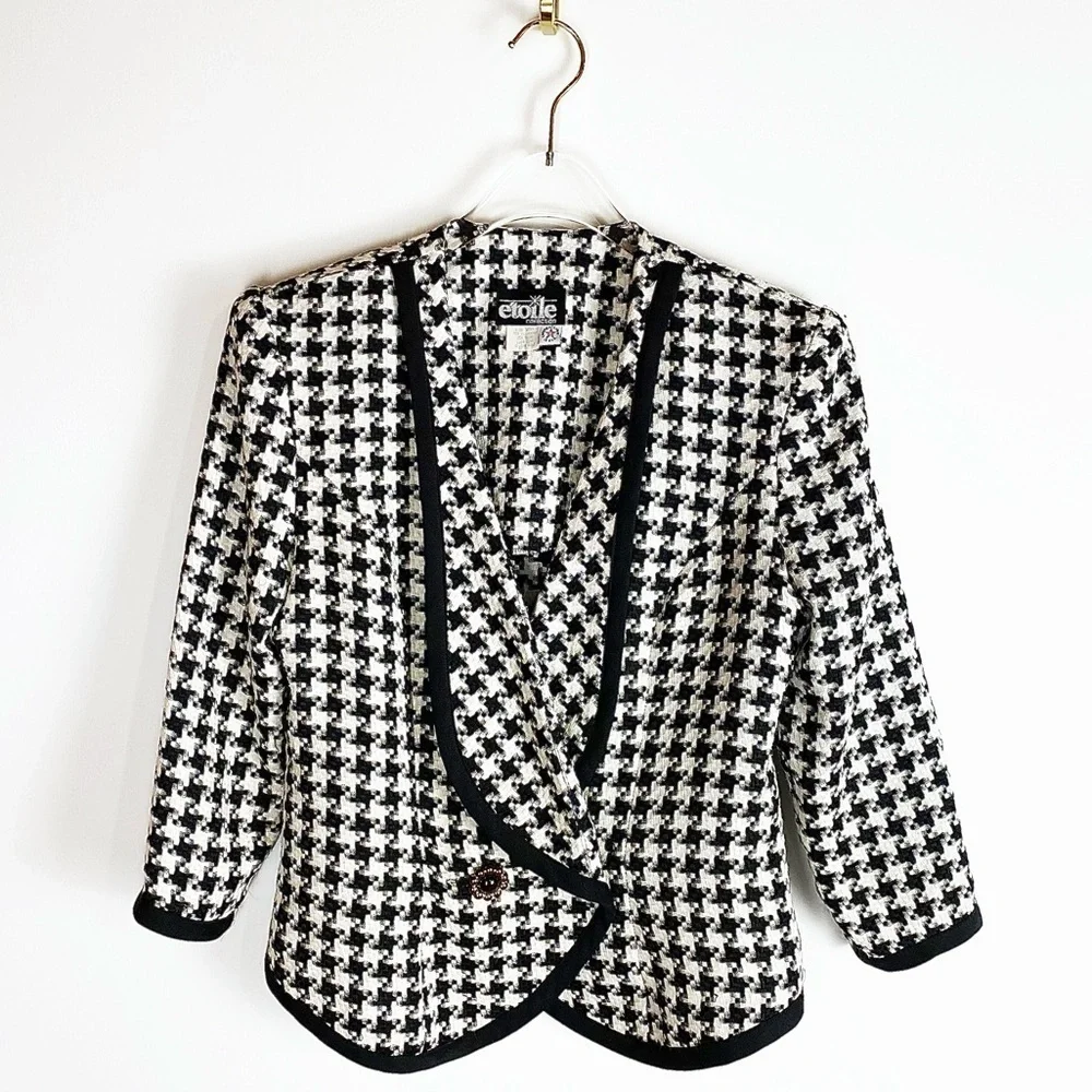 Vtg ETOILE houndstooth Classic Blazer jacket HTF Womens size 8